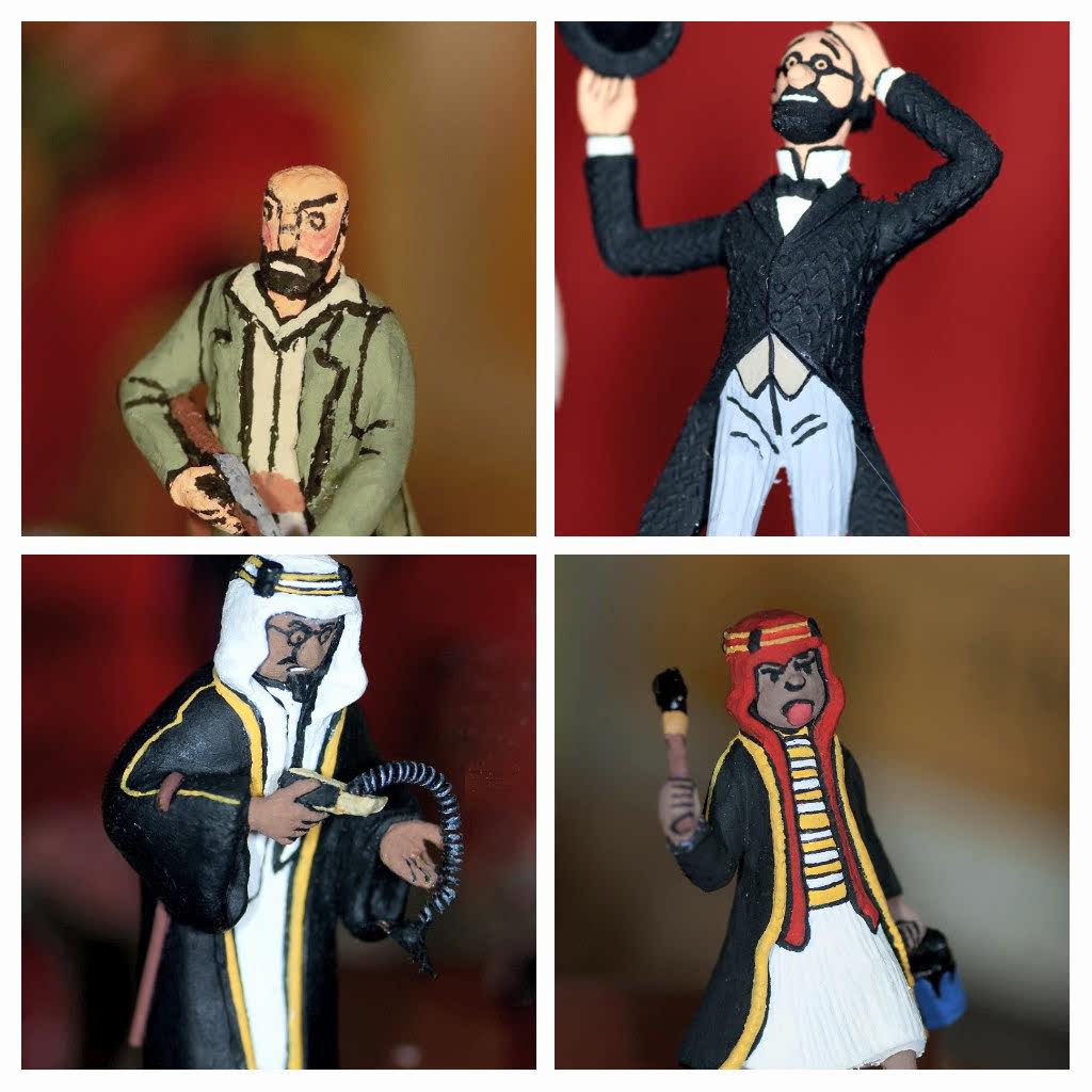 Juan d'Ors - Museo Tintín - Figuras - Doctor Müller, Profesor Ciclón, Emir Ben Kalish Ezab, Abdallah